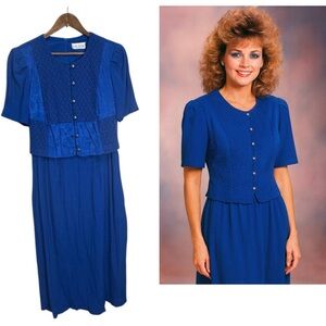 Lady‎ Dorby Vintage 80s 90s Two Piece likeDress Textured Lace Button Front Midi